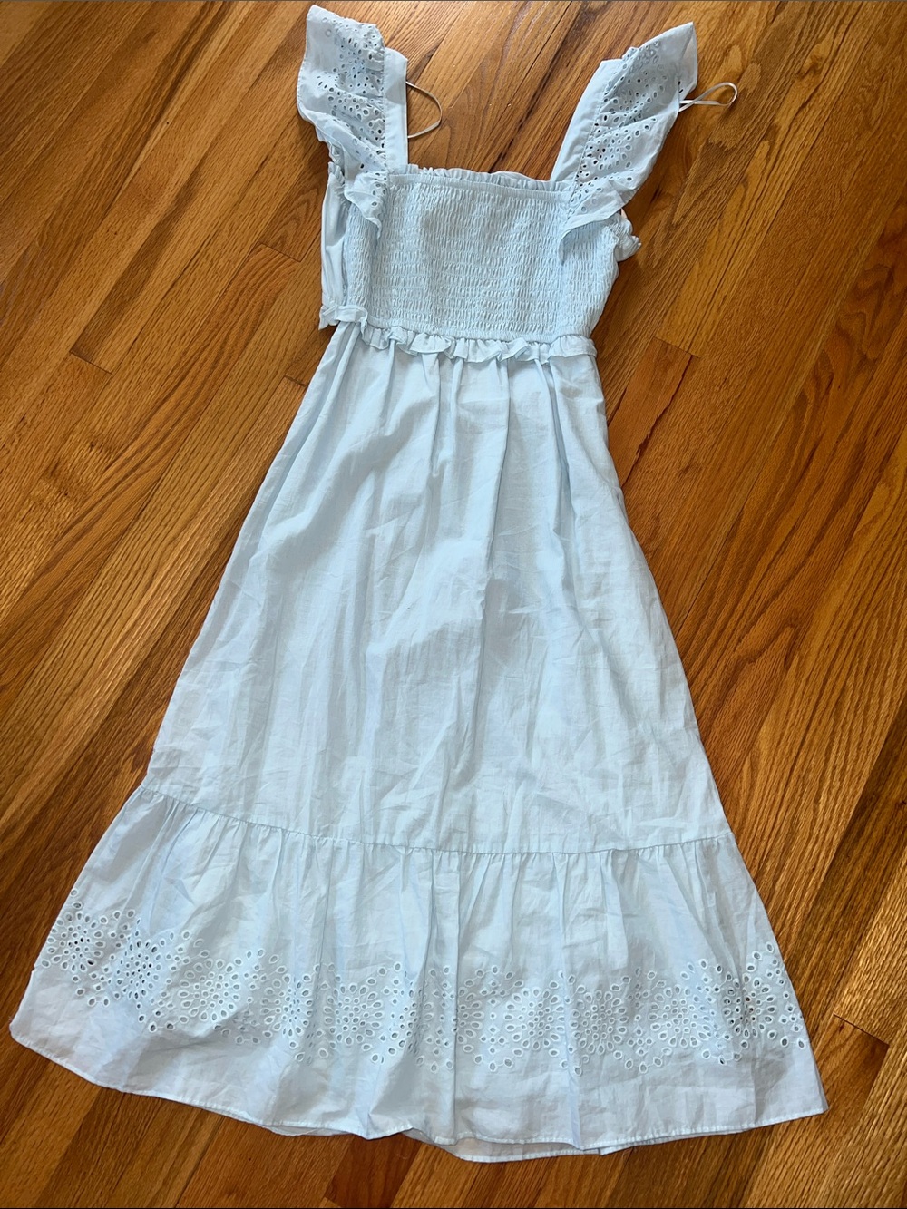 LC Lauren Conrad baby blue  Eyelet Smocked Midi Dress